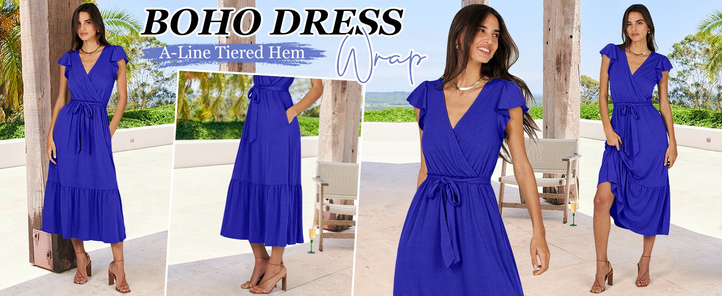 Wrap V Neck Ruffle Dresses