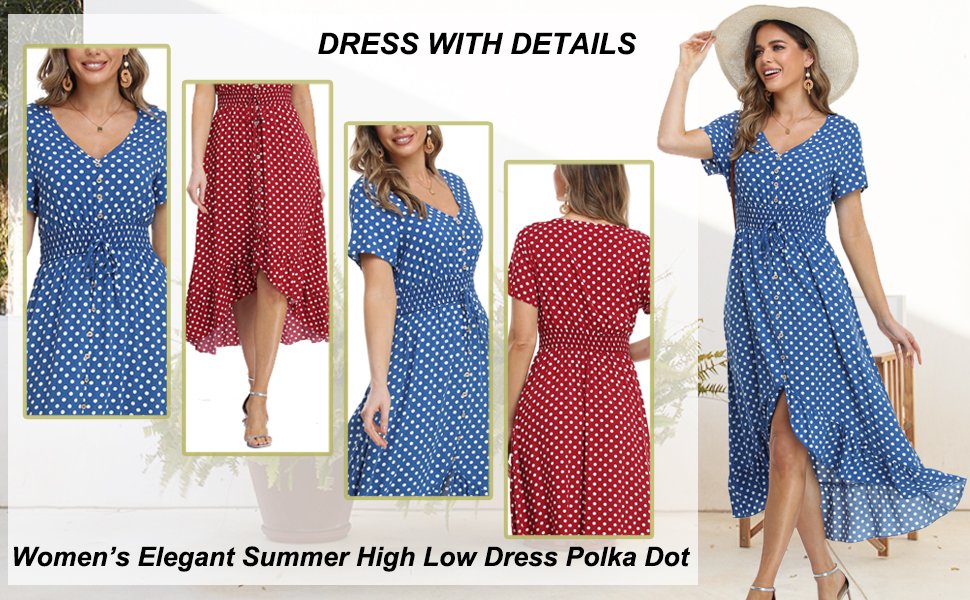 womens casual polka dot dress high low